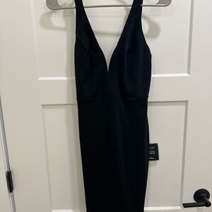 Lulu's Cream Bodycon Dress Plunge Neckline Sleeveless